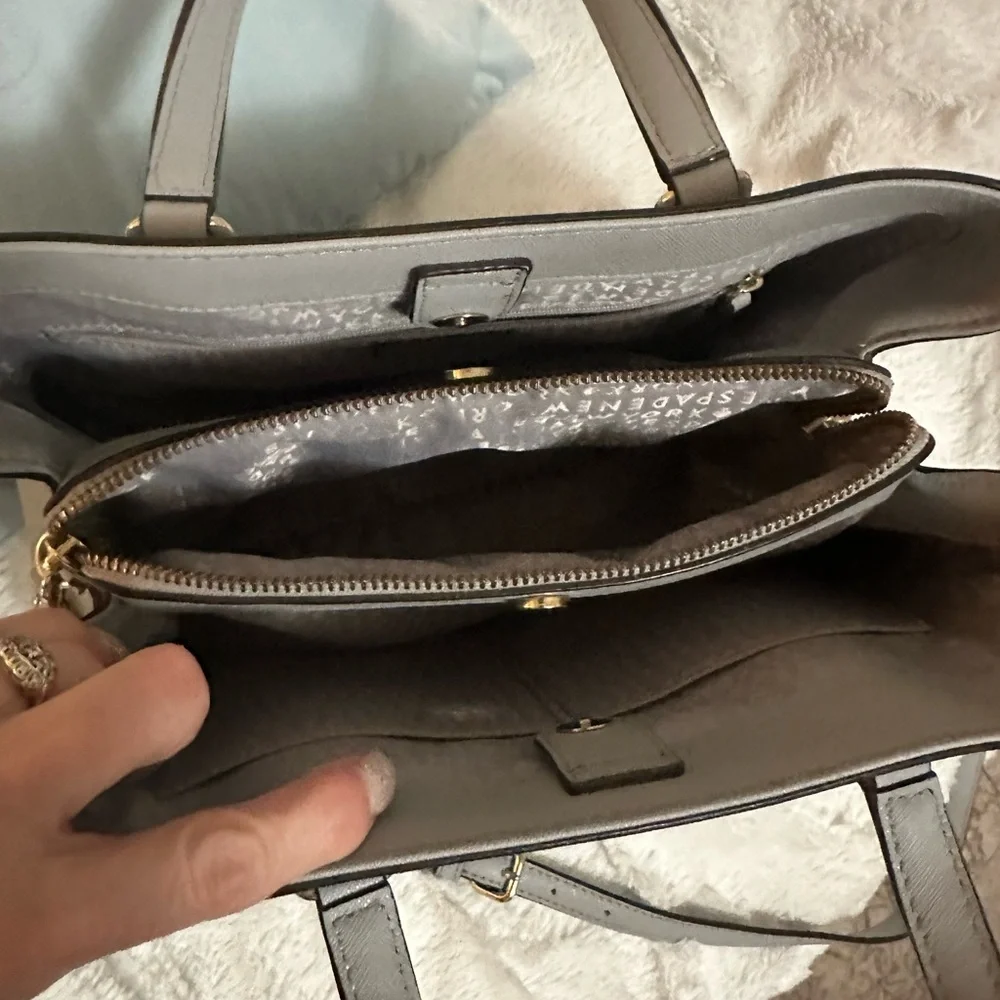 kate spade Gray Structured Saffiano Satchel with Gold Plate